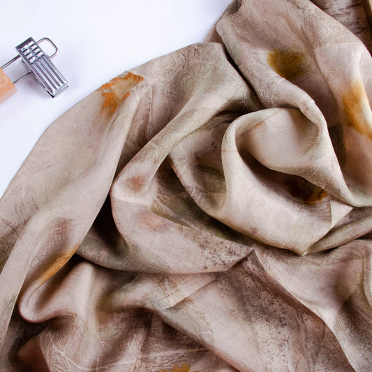 Naturally Dyed Silk Scarf with Flowers