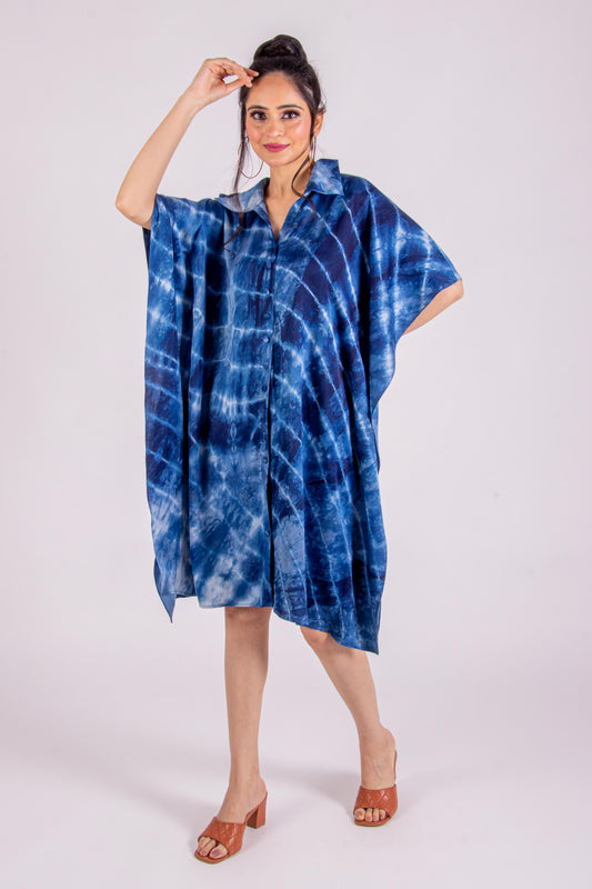 Blue Shirt Kaftan With Front Opening