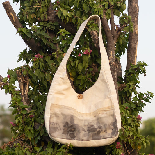 Beige Handbag printed with Fresh Rose leaves