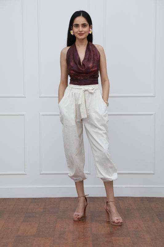 Cream Paper Bag Belted Trouser