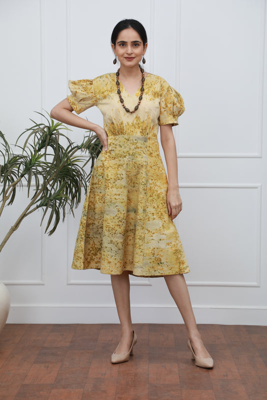 Organically Dyed Marigold Puff Sleeve Dress